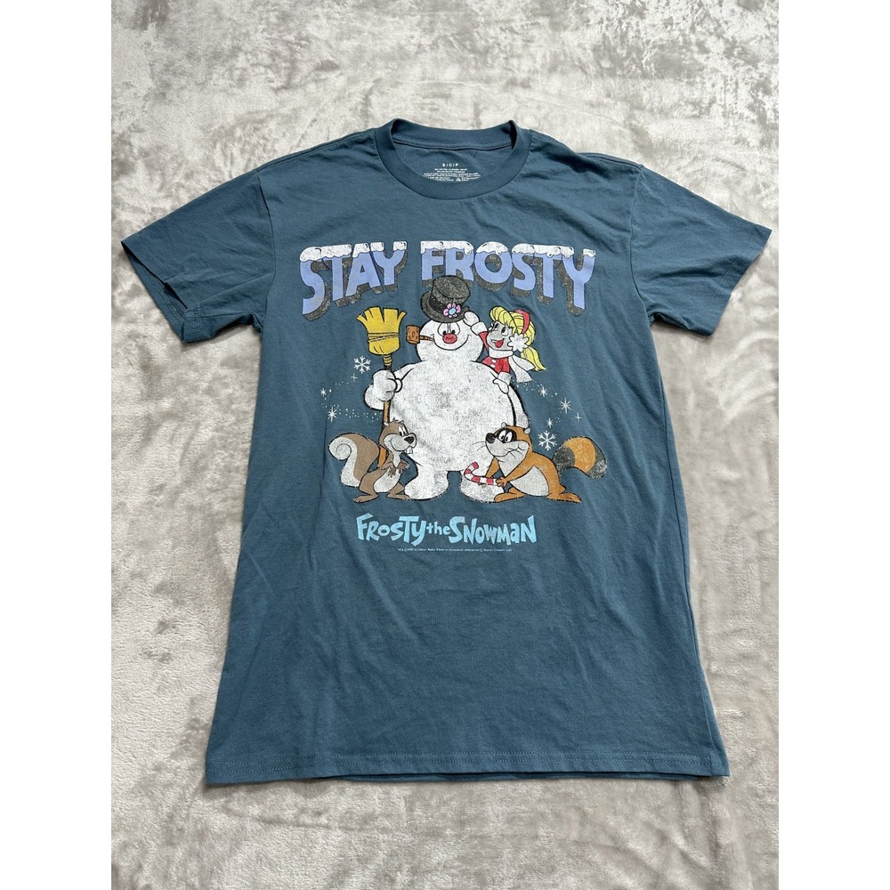 Frosty the Snowman‎ "STAY FROSTY" Winter T-Shirt Men's Size Small Blue EUC